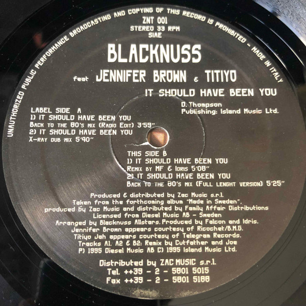 Blacknuss - It Should Have Been You | ZAC International (ZNT 001) - 3