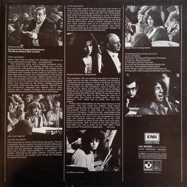 Deep Purple & Royal Philharmonic Orchestra , Malcolm Arnold - Concerto For Group And Orchestra | Harvest (SHVL 767) - 4