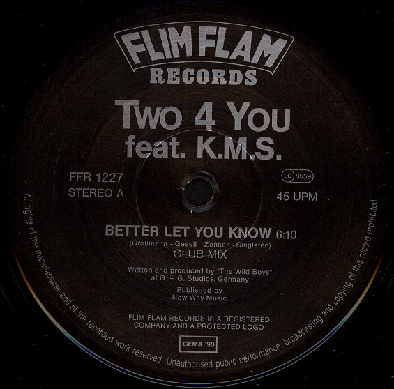 Two 4 You - Better Let You Know | Flim Flam Records (FFR 1227) - 2