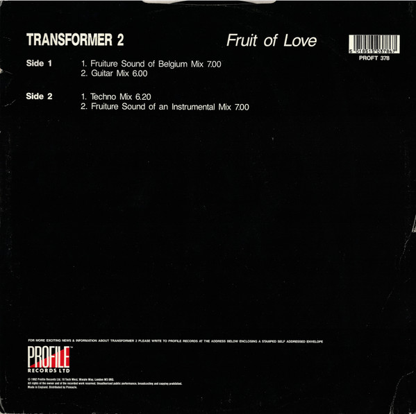 Transformer 2 - Fruit Of Love | Profile Records (PROFT 378) - 2 Transformer 2 - Fruit Of Love | Profile Records (PROFT 378) - 2