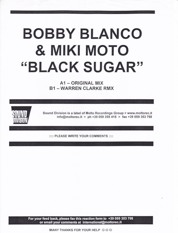 Bobby Blanco & Miki Moto - Black Sugar | Sound Division (SD 0132) - 2