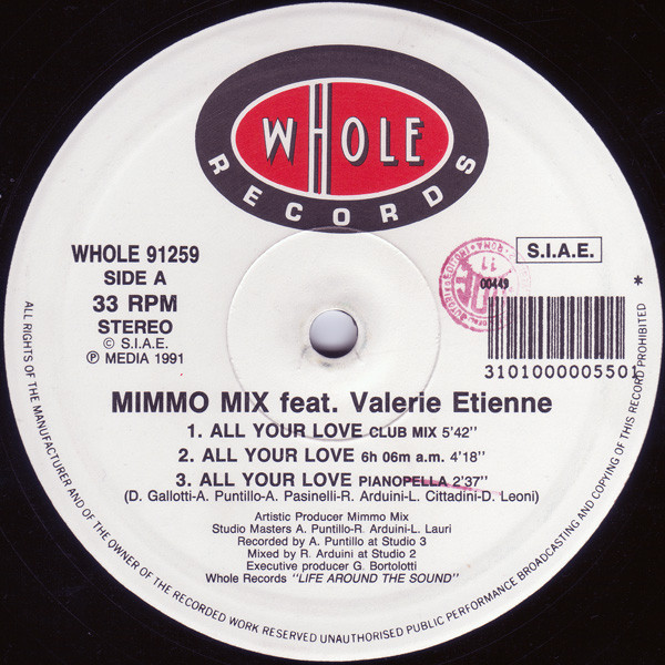 Mimmo Mix Feat. Valerie Etienne - All Your Love | Whole Records (WHOLE 91259) - main