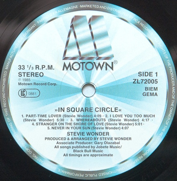 Stevie Wonder - In Square Circle | Motown (ZL 72005) - 6 Stevie Wonder - In Square Circle | Motown (ZL 72005) - 6