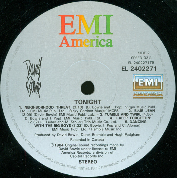 David Bowie - Tonight | EMI America (DB 1) - 4 David Bowie - Tonight | EMI America (DB 1) - 4
