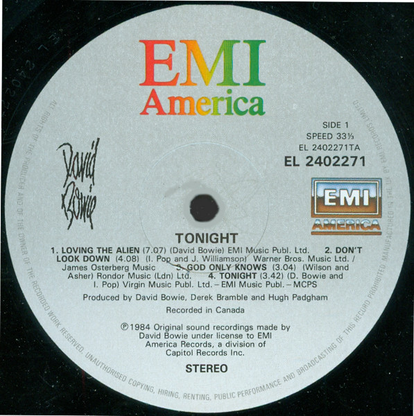 David Bowie - Tonight | EMI America (DB 1) - 3 David Bowie - Tonight | EMI America (DB 1) - 3