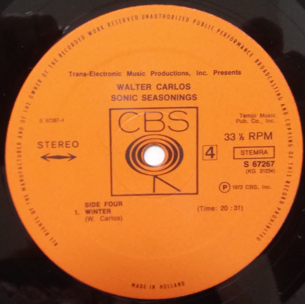Walter Carlos - Sonic Seasonings | CBS (S 67267) - 7