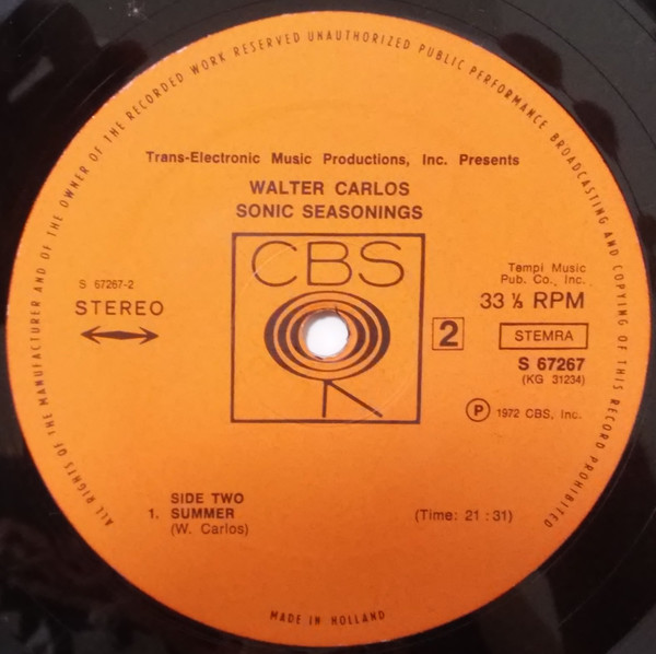 Walter Carlos - Sonic Seasonings | CBS (S 67267) - 5