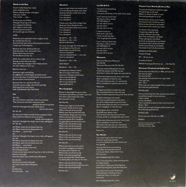 Wings - Band On The Run | Apple Records (SO-3415) - 7