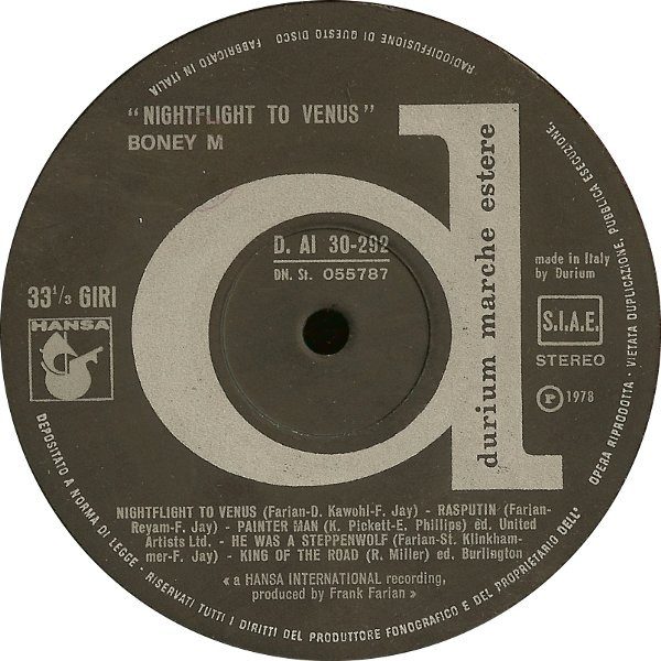 Boney M. - Nightflight To Venus | Durium (DAI 30292) - 4