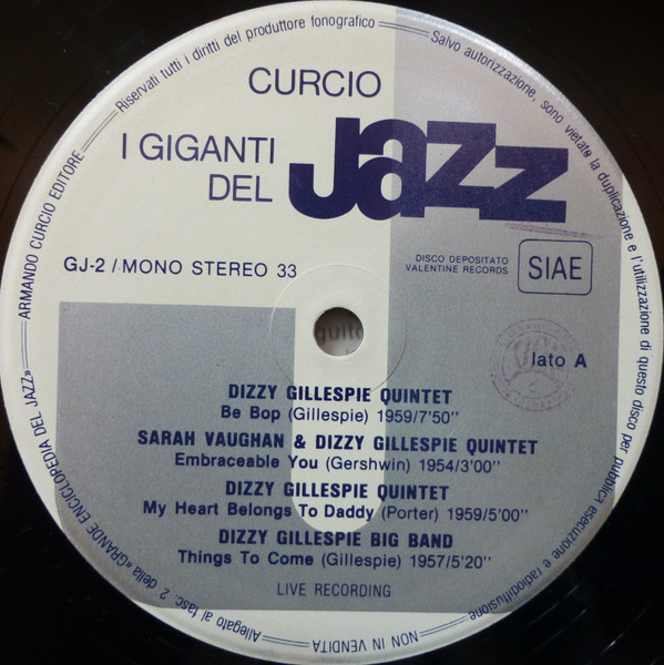 Sarah Vaughan , Miles Davis , Charles Mingus , Dizzy Gillespie - I Giganti Del Jazz Vol. 2 | Curcio (GJ- 2) - 5