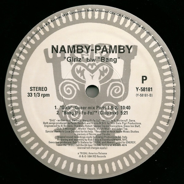 Namby Pamby - Girlz / Bang | TRIBAL America (Y-58181) - 4 Namby Pamby - Girlz / Bang | TRIBAL America (Y-58181) - 4