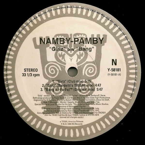 Namby Pamby - Girlz / Bang | TRIBAL America (Y-58181) - 3 Namby Pamby - Girlz / Bang | TRIBAL America (Y-58181) - 3