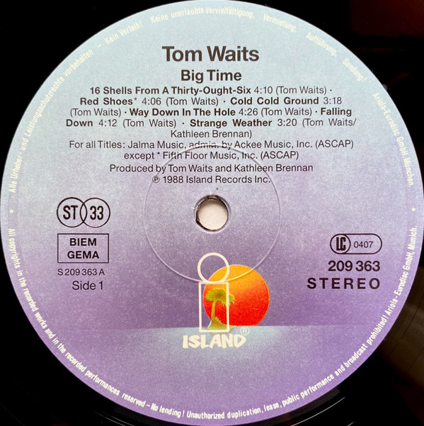 Tom Waits - Big Time | Island Records (209 363) - 3 Tom Waits - Big Time | Island Records (209 363) - 3