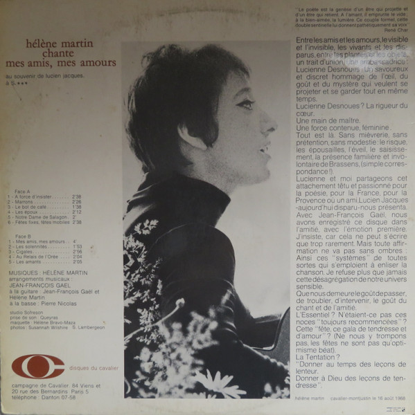 Hélène Martin - Chante Mes Amis, Mes Amours | Disques Du Cavalier (LD 04) - 2 Hélène Martin - Chante Mes Amis, Mes Amours | Disques Du Cavalier (LD 04) - 2
