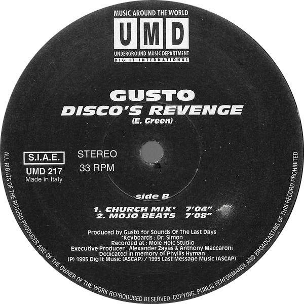 Gusto - Disco's Revenge | Underground Music Department (UMD) (UMD 217) - 2 Gusto - Disco's Revenge | Underground Music Department (UMD) (UMD 217) - 2