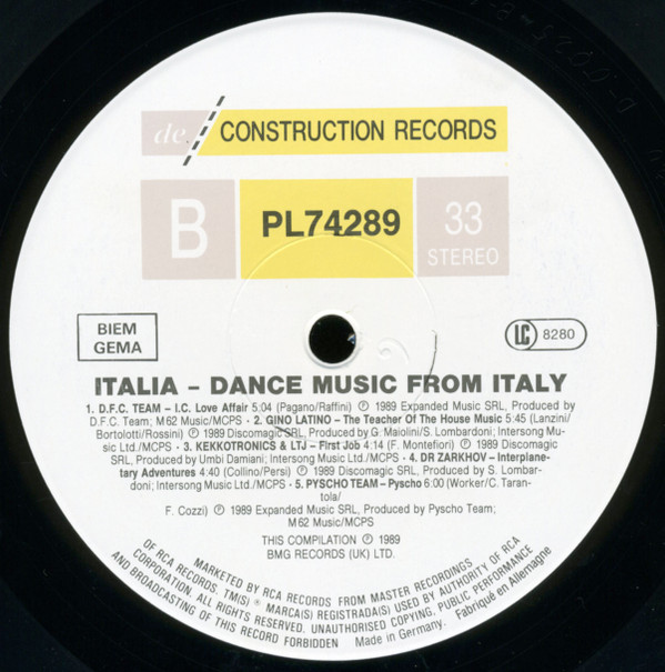 Various - Italia (Dance Music From Italy) | Deconstruction (PL 74289) - 8