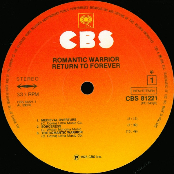 Return To Forever - Romantic Warrior | CBS (CBS 81221) - 3