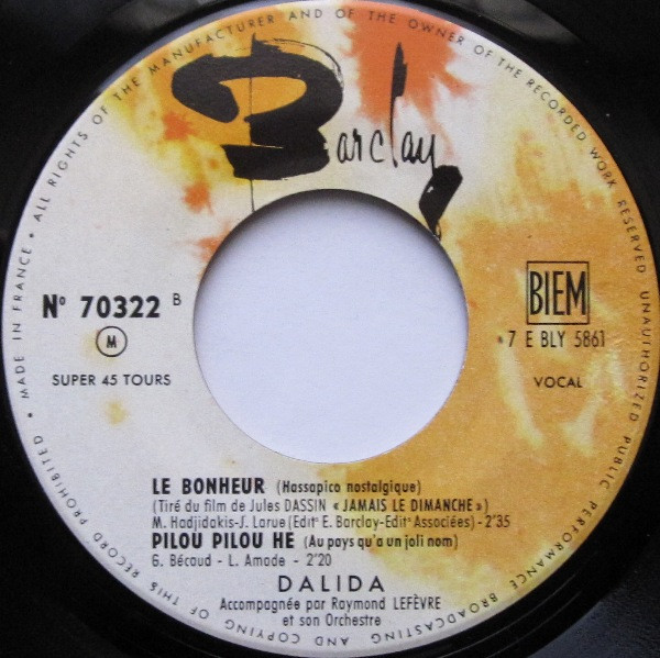 Dalida Accompagnée Par Raymond Lefevre Et Son Orchestre - Les Enfants Du Pirée | Barclay (70 322 M) - 4