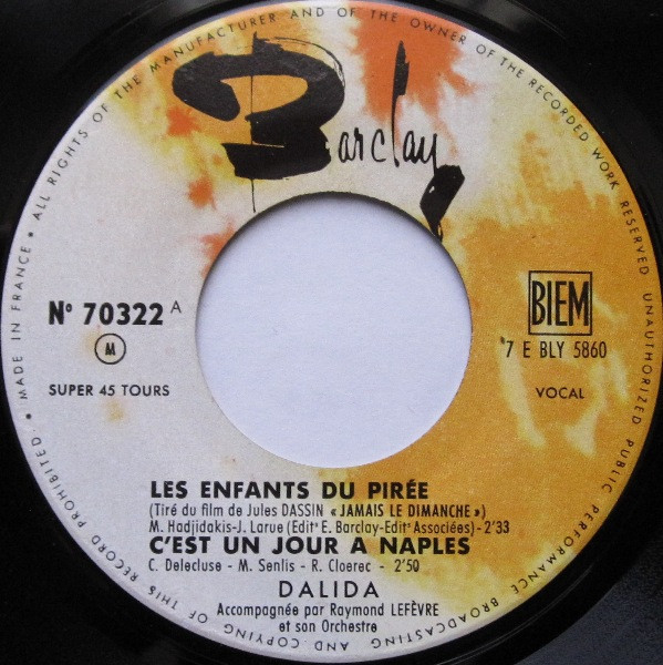 Dalida Accompagnée Par Raymond Lefevre Et Son Orchestre - Les Enfants Du Pirée | Barclay (70 322 M) - 3