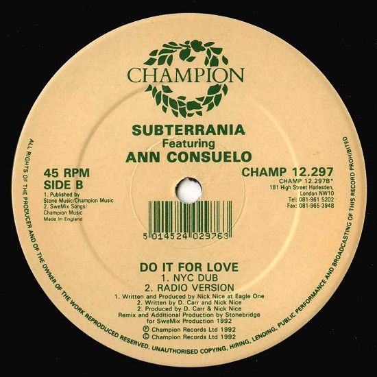 Subterrania Featuring Ann Consuelo - Do It For Love | Champion (CHAMP 12.297) - 3