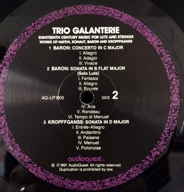 Trio Galanterie - Eighteenth Century Music For Lute And Strings | AudioQuest Music (AQ-LP 1005) - 4 Trio Galanterie - Eighteenth Century Music For Lute And Strings | AudioQuest Music (AQ-LP 1005) - 4