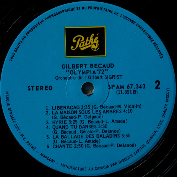 Gilbert Bécaud - Olympia 1972 | Pathé (SPAM 67.343) - 4