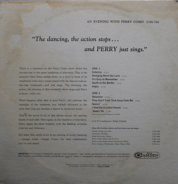 Perry Como - An Evening With Perry Como | RCA Camden (CAL 742) - 2 Perry Como - An Evening With Perry Como | RCA Camden (CAL 742) - 2