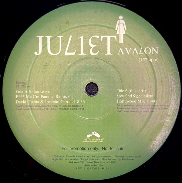 Juliet - Avalon | Virgin (VUSTDJX 299) - main Juliet - Avalon | Virgin (VUSTDJX 299) - main