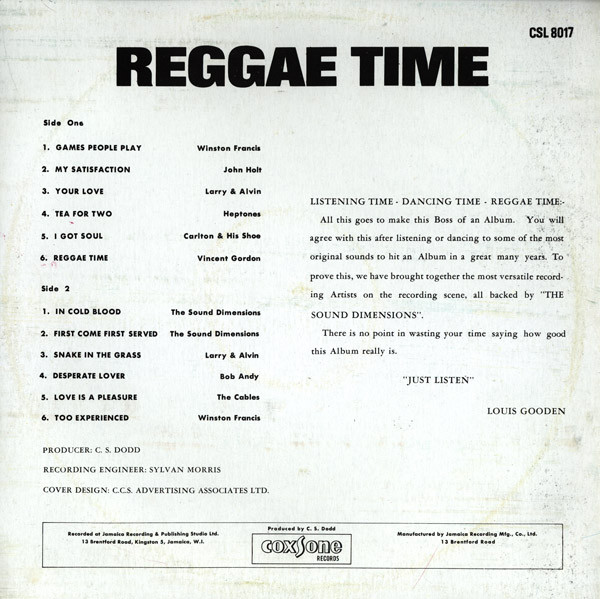 Various - Reggae Time | Coxsone Records (CSL-8017) - 2