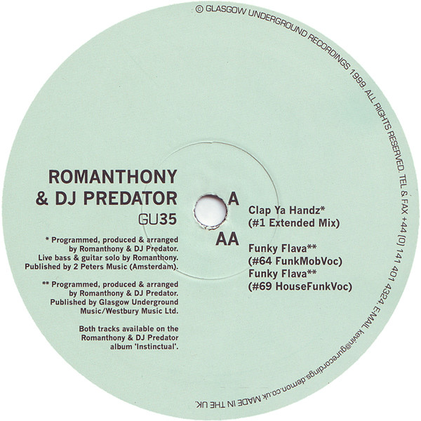 Romanthony & DJ Predator - Clap Ya Handz / Funky Flava | Glasgow Underground (GU35) - main Romanthony & DJ Predator - Clap Ya Handz / Funky Flava | Glasgow Underground (GU35) - main
