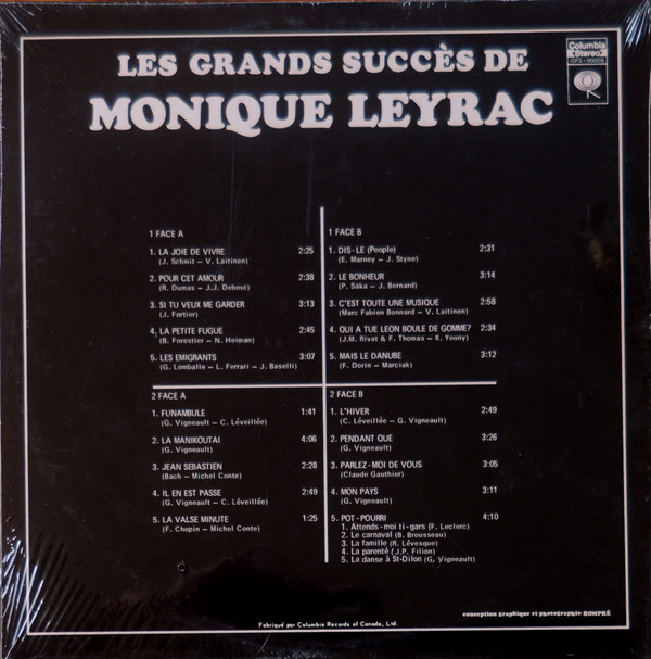 Monique Leyrac - Les Grands Succès De Monique Leyrac | Columbia (GFS-90009) - 4 Monique Leyrac - Les Grands Succès De Monique Leyrac | Columbia (GFS-90009) - 4