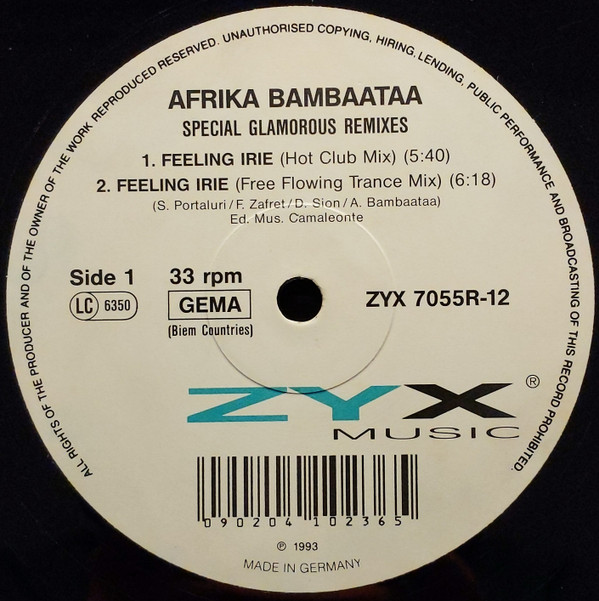 Afrika Bambaataa - Feeling Irie (Special Glamorous Remixes) | ZYX Music (ZYX 7055R-12) - 3