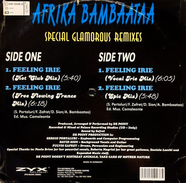 Afrika Bambaataa - Feeling Irie (Special Glamorous Remixes) | ZYX Music (ZYX 7055R-12) - 2