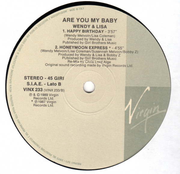 Wendy & Lisa - Are You My Baby? | Virgin (VINX 233) - 4 Wendy & Lisa - Are You My Baby? | Virgin (VINX 233) - 4