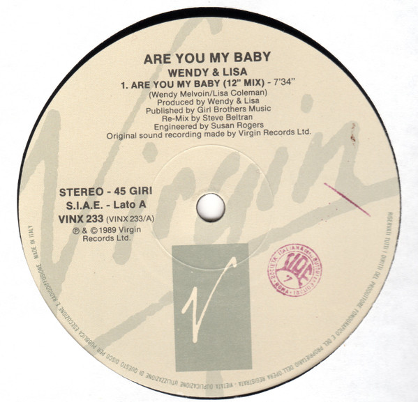 Wendy & Lisa - Are You My Baby? | Virgin (VINX 233) - 3 Wendy & Lisa - Are You My Baby? | Virgin (VINX 233) - 3