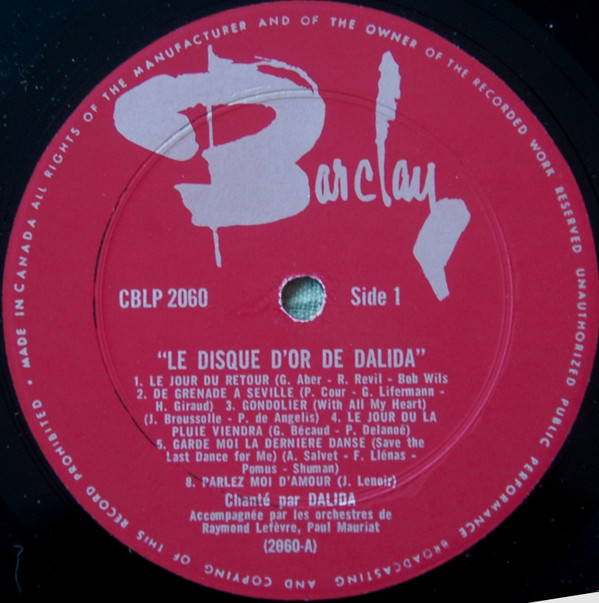 Dalida - Le Disque D'Or De... | Barclay (CBLP-2060) - 3 Dalida - Le Disque D'Or De... | Barclay (CBLP-2060) - 3