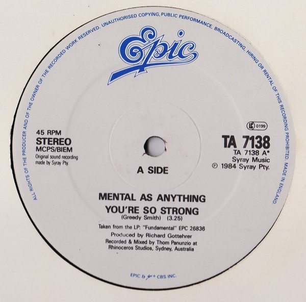 Mental As Anything - You're So Strong | Epic (TA 7138) - 3