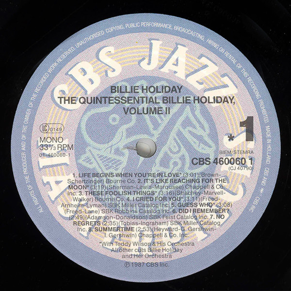 Billie Holiday - The Quintessential Billie Holiday Volume 2 | CBS (CBS 460060 1) - 3