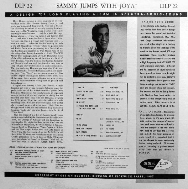 Sammy Davis Jr. , Joya Sherrill - Sammy Jumps With Joya | Design Records (DLP 22) - 2 Sammy Davis Jr. , Joya Sherrill - Sammy Jumps With Joya | Design Records (DLP 22) - 2