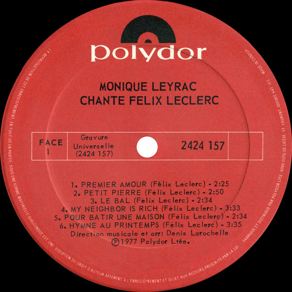 Monique Leyrac - Chante Félix Leclerc | Polydor (2424 157) - 3