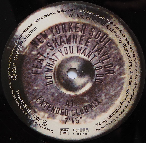 New Yorker Soul Featuring Shawnee Taylor - Do What You Want To Do | G-High Records (G-HIGH SP 001) - 2