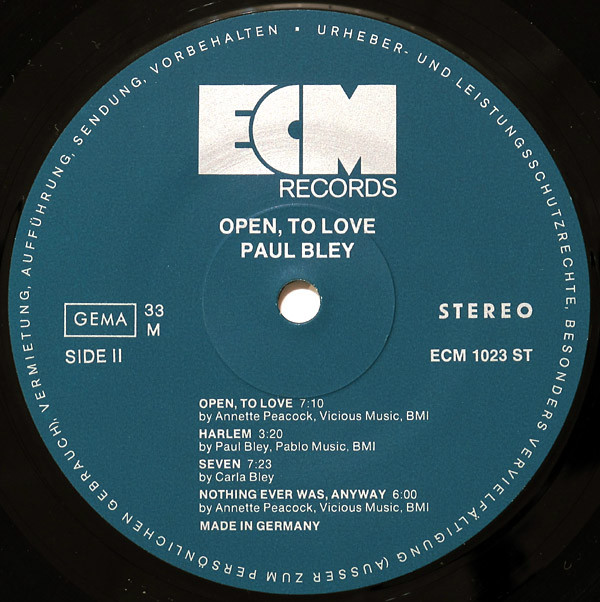 Paul Bley - Open, To Love | ECM Records (ECM 1023 ST) - 4