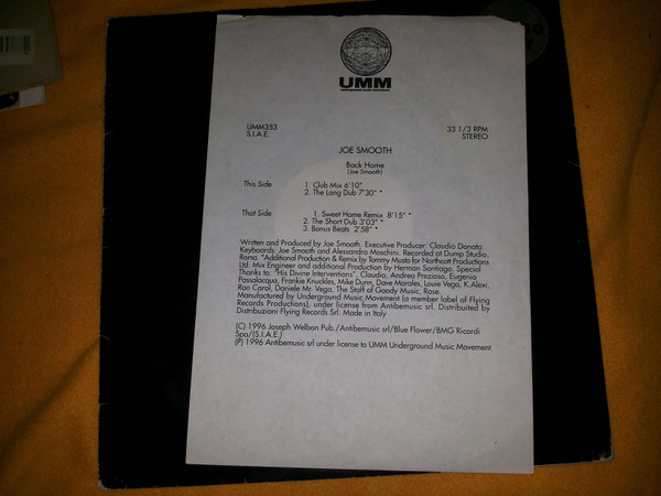 Joe Smooth - Back Home (Tommy Musto Remixes) | UMM (UMM 353) - main