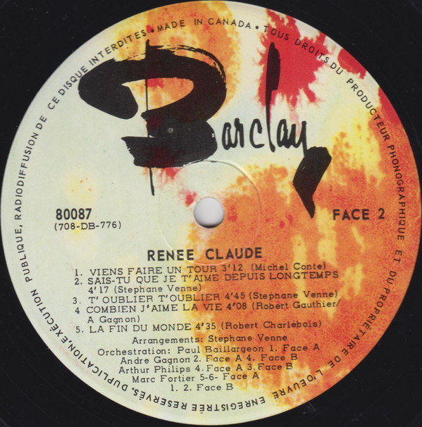 Renée Claude - Le Début D'un Temps Nouveau | Barclay (80087) - 4 Renée Claude - Le Début D'un Temps Nouveau | Barclay (80087) - 4