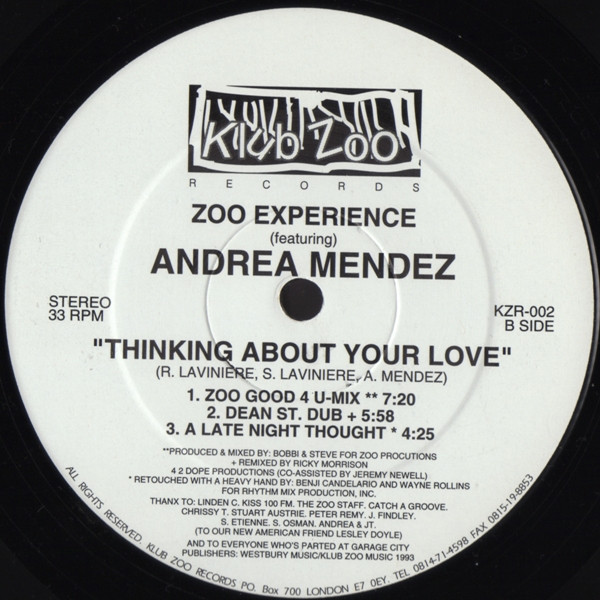 Zoo Experience Featuring Andrea Mendez - Thinking About Your Love | Klub Zoo Records (KZR-002) - 3 Zoo Experience Featuring Andrea Mendez - Thinking About Your Love | Klub Zoo Records (KZR-002) - 3
