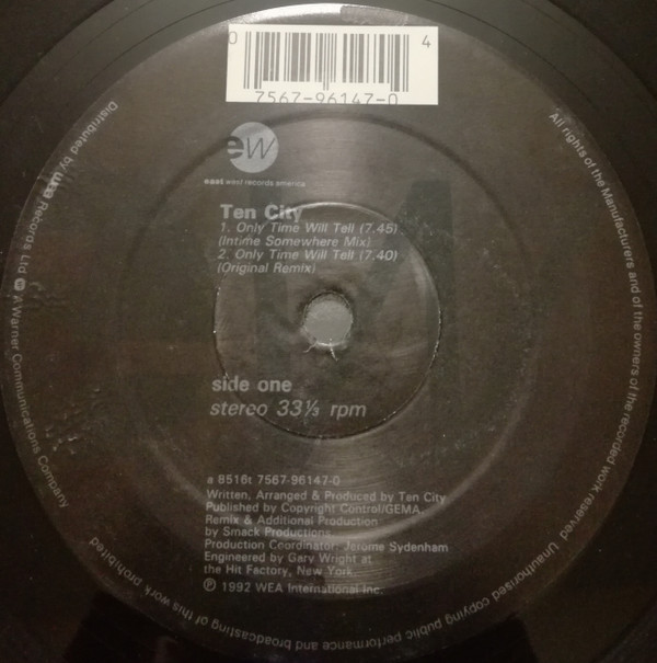 Ten City - Only Time Will Tell / My Peace Of Heaven | EastWest Records America (A 8516 T) - 4