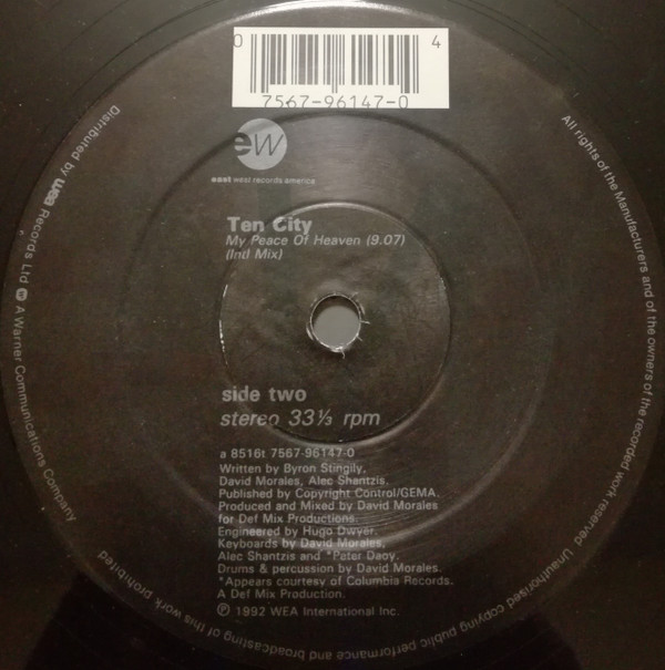 Ten City - Only Time Will Tell / My Peace Of Heaven | EastWest Records America (A 8516 T) - 5
