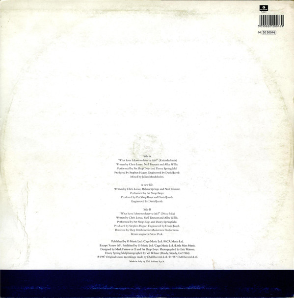 Pet Shop Boys With Dusty Springfield - What Have I Done To Deserve This? | Parlophone (14 2020016) - 2