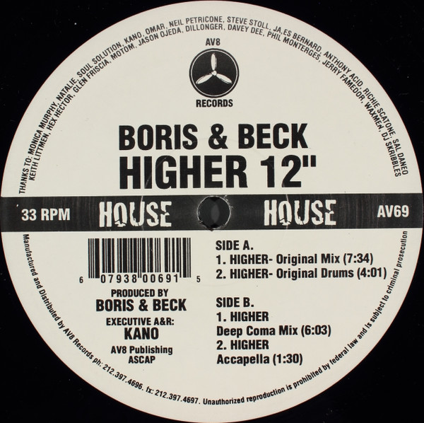 Boris & Beck - Higher | AV8 Records (AV69)