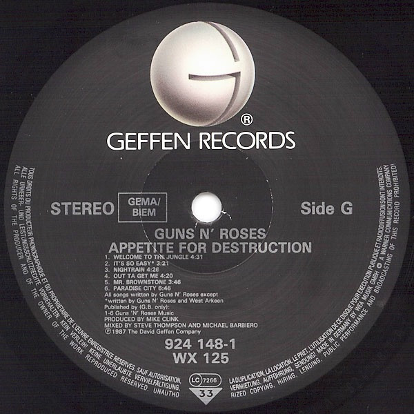 Guns N' Roses - Appetite For Destruction | Geffen Records (WX 125) - 5